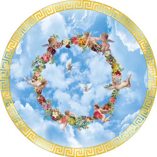 круг, круглые, небо, узор, орнамент, библейская тематика, ангелы, голубь, птицы, голубые