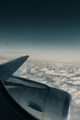 крыло самолета, самолет, небо, облака, синие, белые